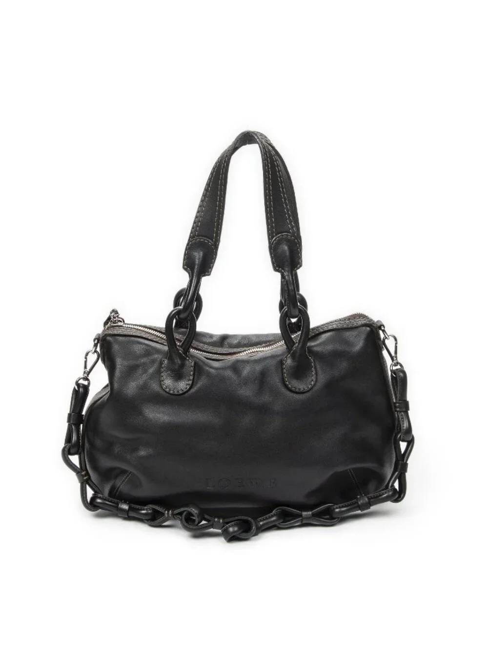 Loewefiesta Satchel Black Calfskin Leather